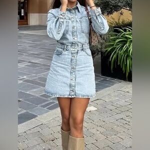 Zara Washed Blue Denim Shirt Dress